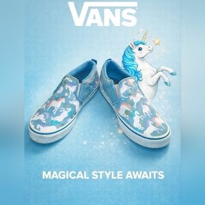 Vans Blue Unicorn Slip-On Shoes White Blue Atol Preowned(Missy Or 6.5 Women's)